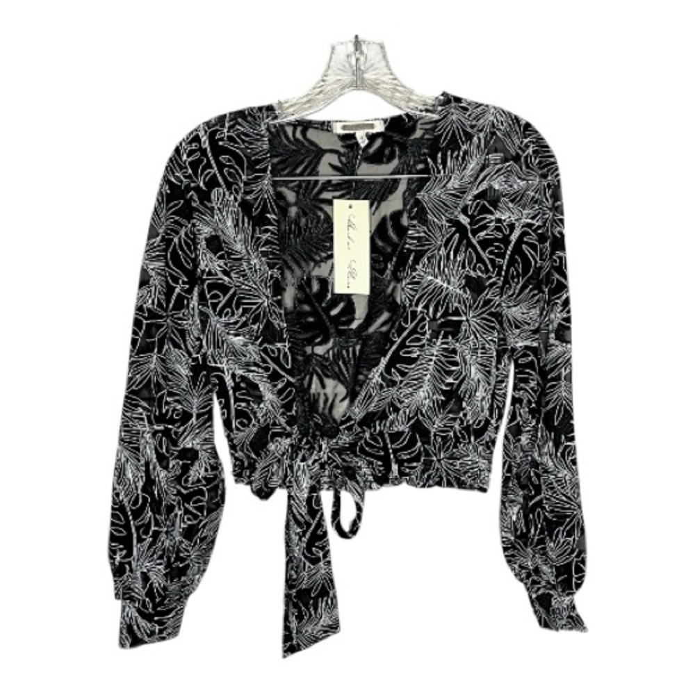 NWT Amber Skies Black White Tropical Tie Front Crop Top